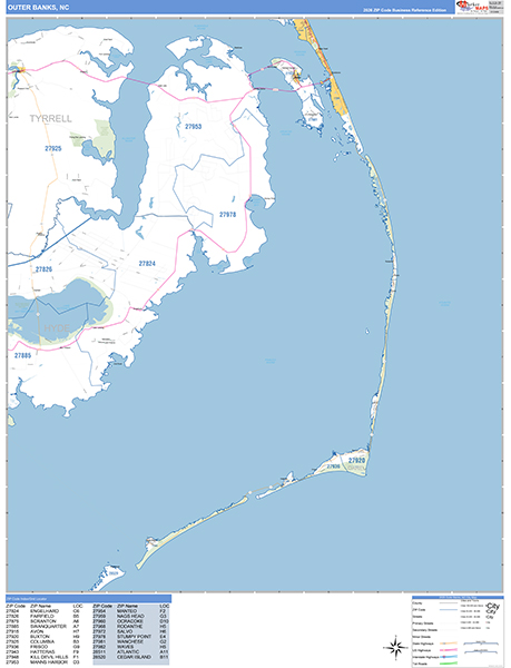 Outer Banks City Wall Map Basic Style